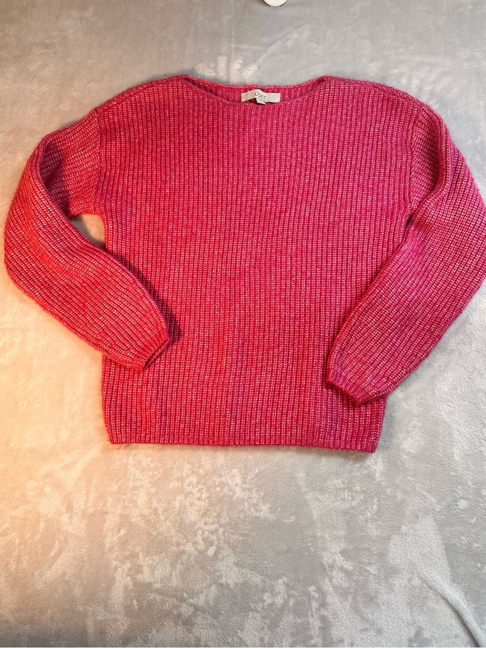 LOFT Pink Marled Chunky Knit Sweater XS Cozy Ribbed Pullover Wool Blend